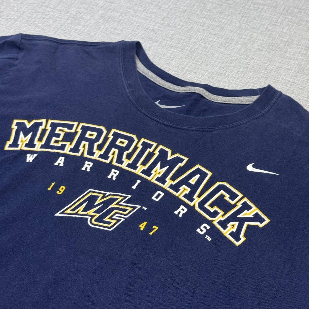 Nike Merrimack Warriors Shirt Men L Blue NCAA Football Regular Fit Cotton